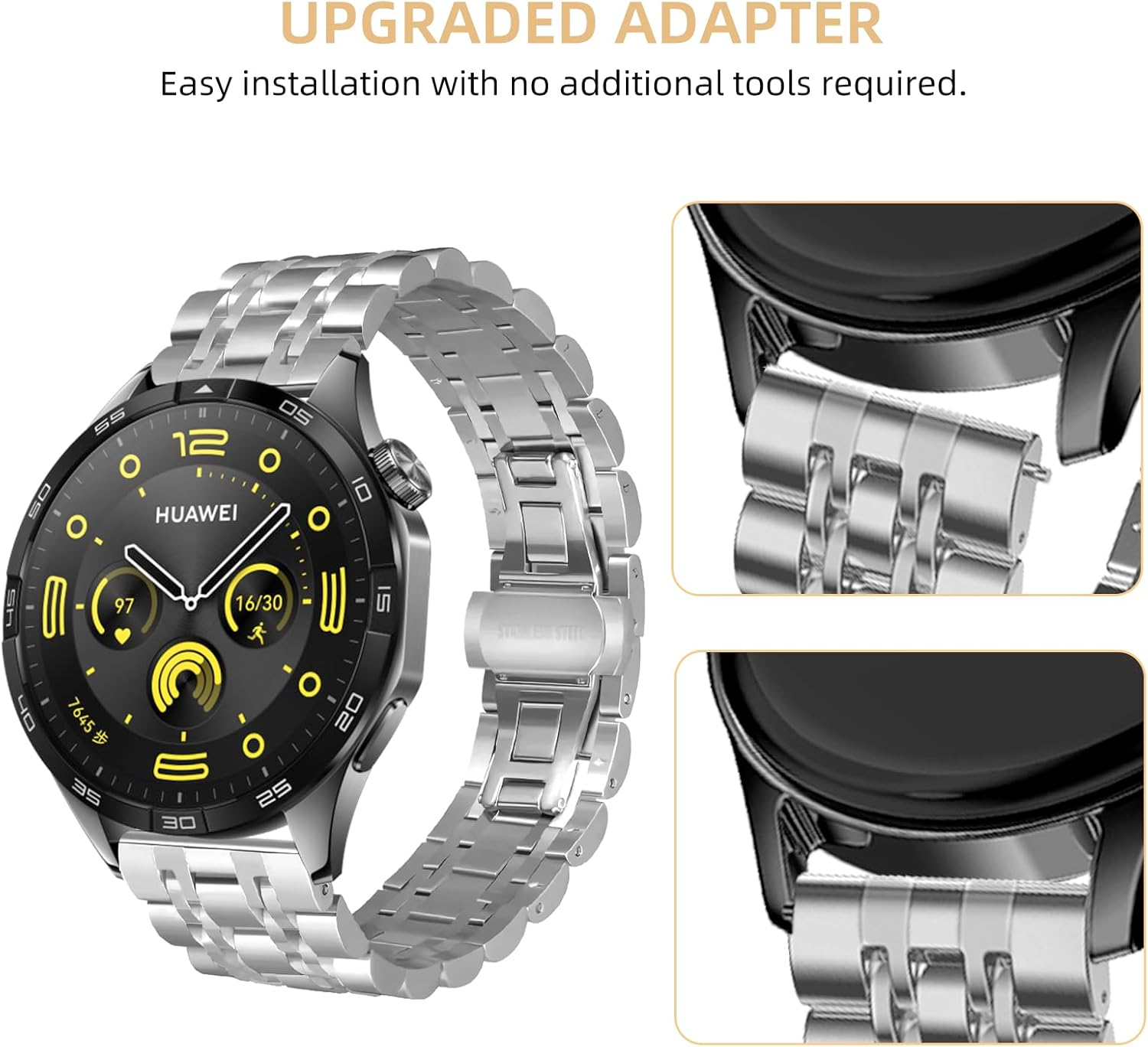 Hinnwer 22 Mm Bracelet Compatible with Huawei Watch GT4/GT 3/GT 2 46 Mm Huawei Watch 4 46 Mm Huawei Watch 4 Pro 48 Mm, Stainless Steel Metal Replacement Straps for Huawei Watch 3/Watch 3 Pro - Blue And Silver image number 7