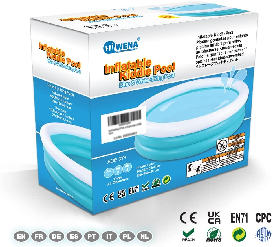 Inflatable Kiddie Pool, 60"X16" Thick Guardrail Swimming Pool for Kids, Blue & White Blow up Pool for Kids Indoor Party Games, Wading Pool for Outdoor Backyard image number 2