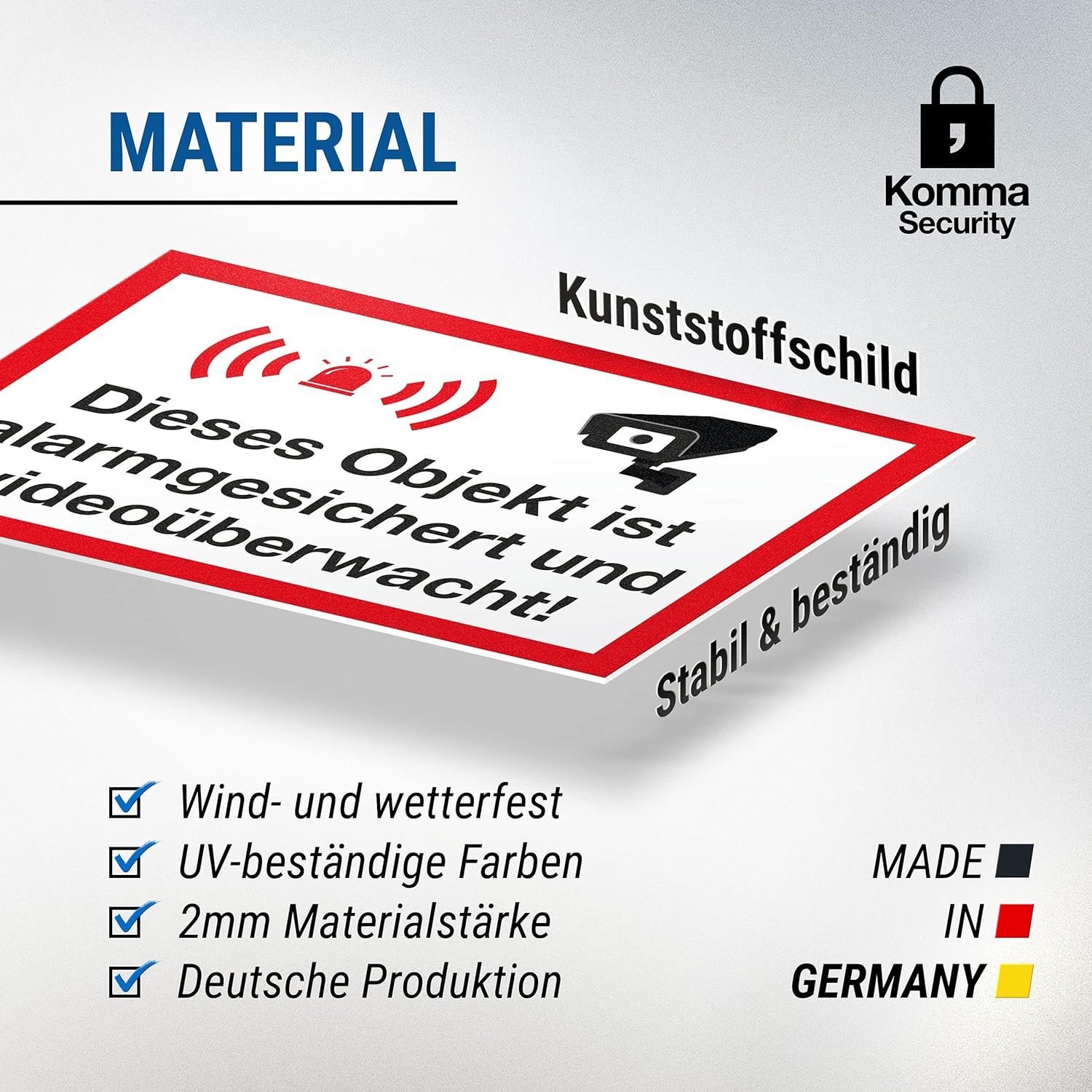 Komma Security Object Alarm-Secured Video Surveillance Plastic Sign - Attention Caution Video Surveillance - Notice Sign Video Surveillance - Warning Sign image number 2