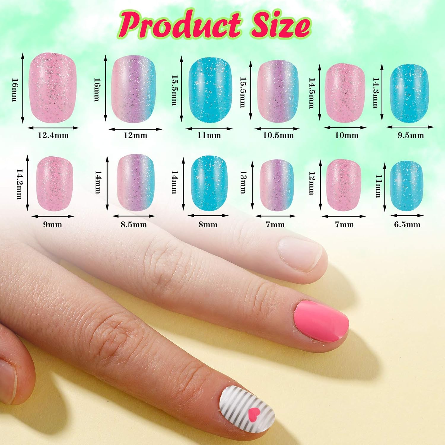 72 Pieces Girls Press on Nails Fake Nails Artificial Nail Tips Children Full Cover Short False Fingernails for Girls Kids Nail Art Decoration (Girls Press on Nails) image number 1