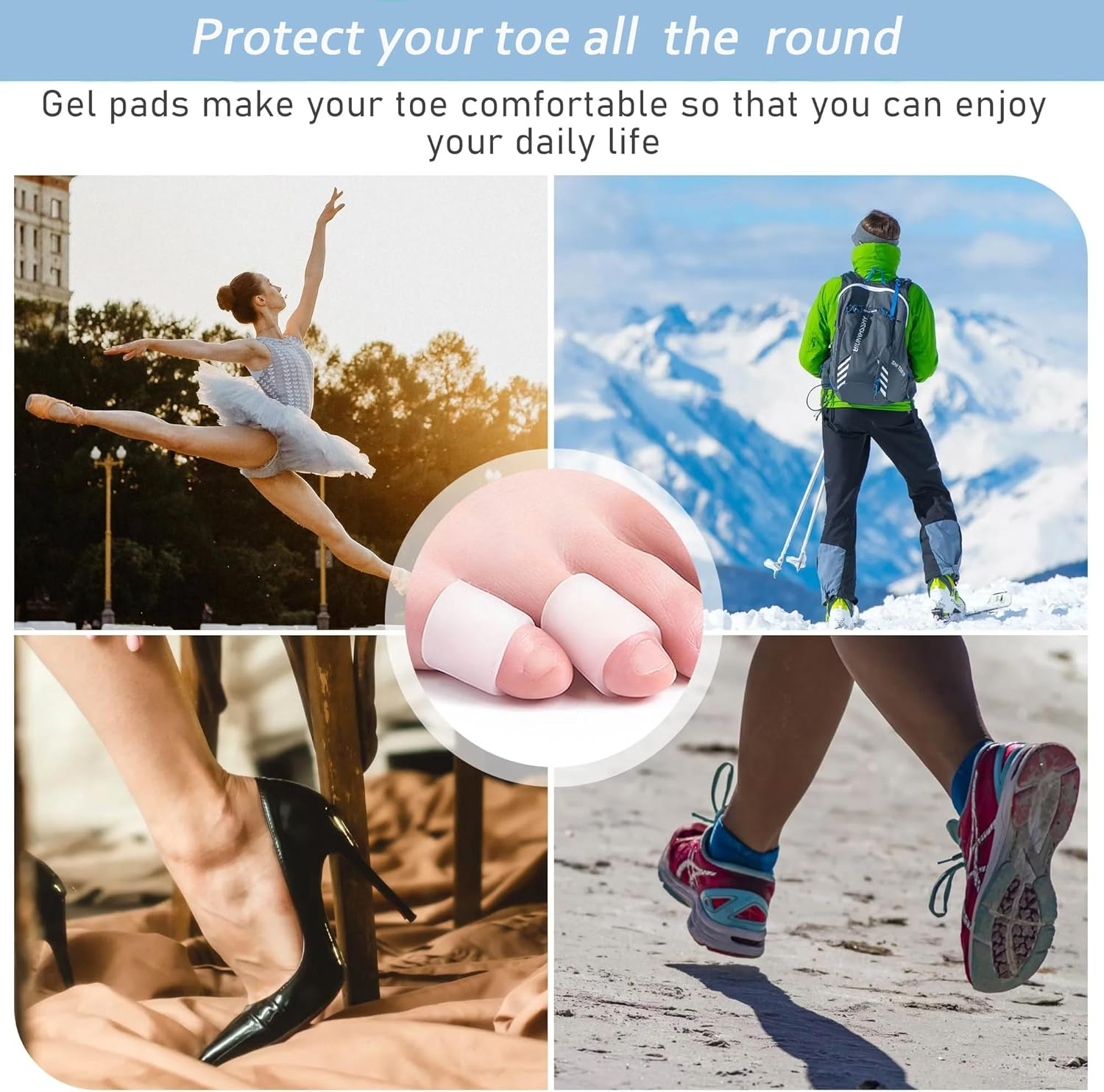 24PCS Silicone Toe Protector Sleeves, Betterjonny 4 Size Soft Gel Corn Toe Cushion Tubes Pads for Women Men Blisters, Bunion, Hammertoes, Calluses, Toenails Loss, Pain Relief (White, Clear, Purple) image number 5