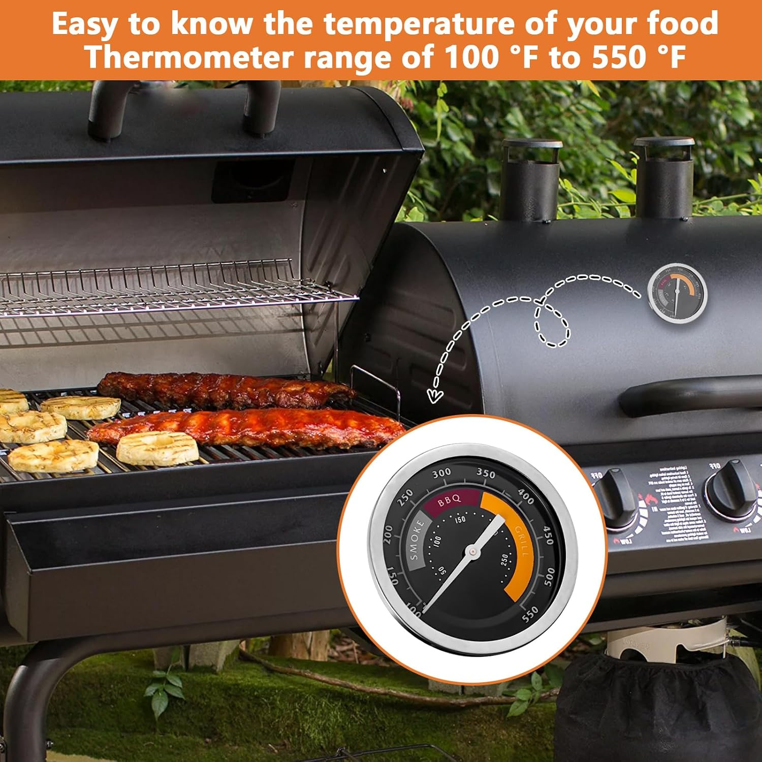 3695528R06 Analog Smoker Temperature Gauge Compatible with Oklahoma Joe'S Smokers and Most 13/16-Inch Opening Charcoal Grills & Charcoal Smokers, BBQ Temp Gauge Stainless Steel Thermometer (2Packs)