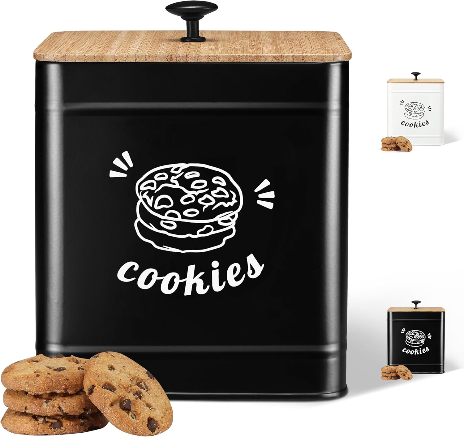 PERFNIQUE 3.5L Cookie Jar with Lid Airtight, Cookie Tin with Bamboo Lid, Cute Cookie Jars for Kitchen Counter Decorative, Food Storage Container for Candy, Cookies, Dessert, Farmhouse Home Decor