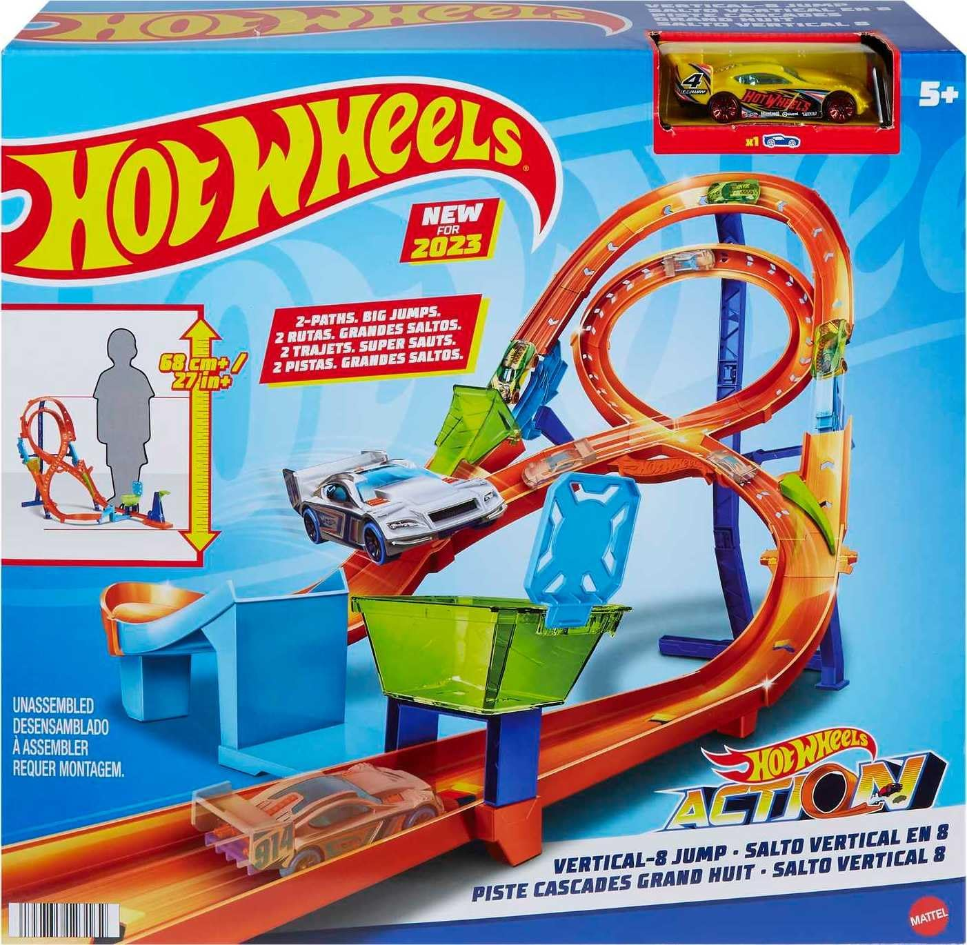 Hot Wheels Track Set with 1 Hot Wheels Car, Tall Figure-8 Track for Race & Stunting, Connects to Other Hot Wheels Tracks, Folds for Convenient Storage Multicolor HMB15 image number 1