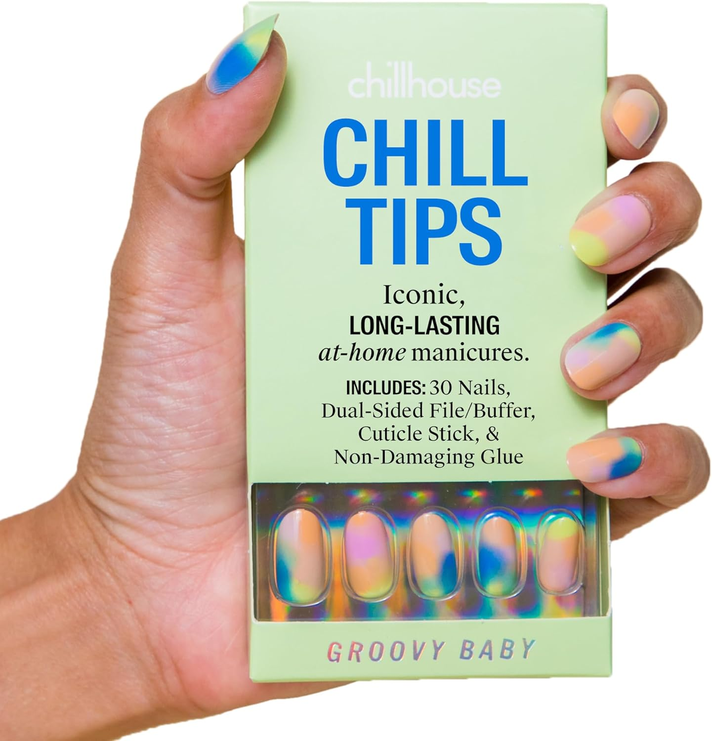 Chillhouse Relaxing Tips, Three Dramatique False Nail Kit (Almond) 24 Shapes & Sizes up to 3 Weeks Use Customizable Reusable Fit Founded by Latin Women Beauty, Autocuid