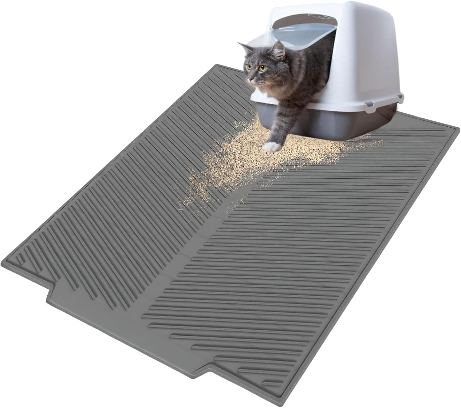 Cat Litter Tray Mat, Waterproof Cat Litter Tray Mat, Cat Litter Tray Mat, Cat Litter Mat, Non-Slip Cat Litter Mat, Silicone, Easy to Clean, Grey, 41 X 51 Cm