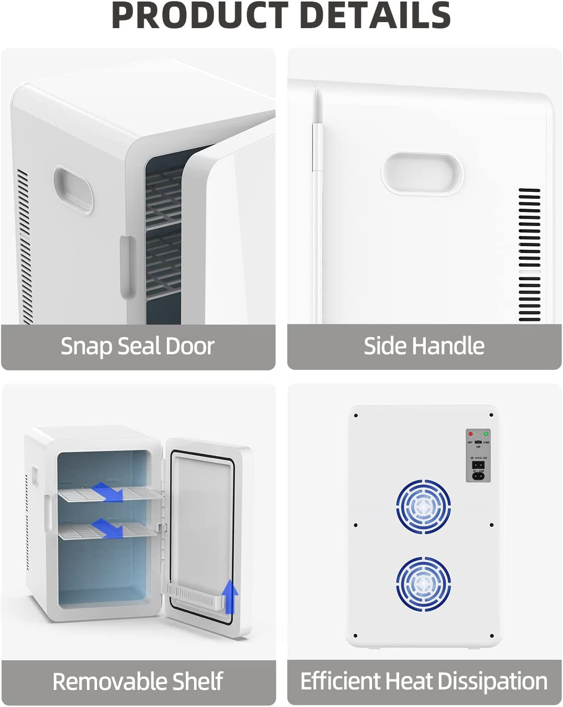 Mini Portable Compact Personal Fridge Cooler, 13 Liter Capacity, Includes Plugs for Home Outlet & 12V Car Charger, White image number 3