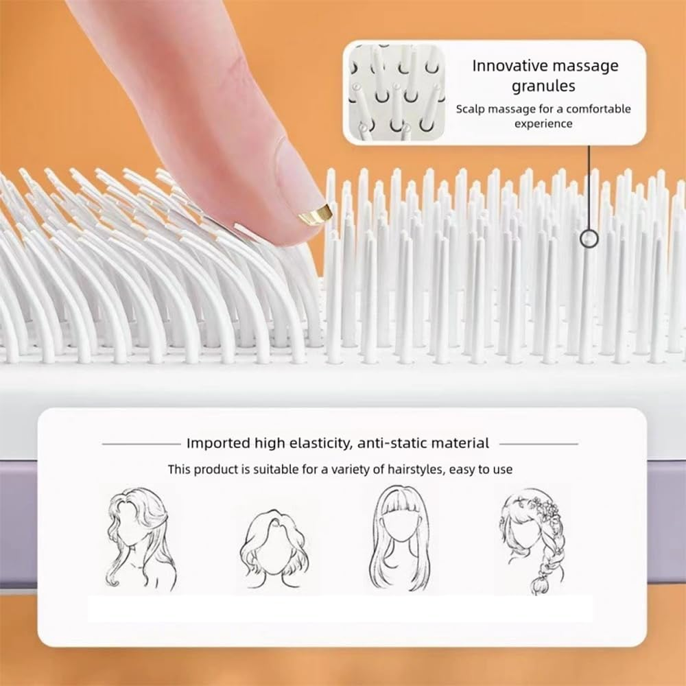 Self Cleaning Hair Brushes, Easy Clean Hair Brush with Retractable Bristles, anti Static Massage Comb Brush for Effortless Hair Removal and Cleaning image number 2