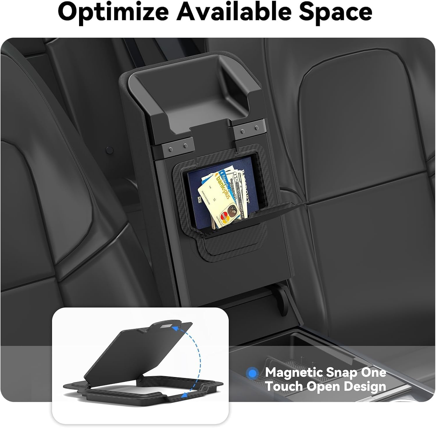 Ixtra 6PCS Center Console Organizer for Tesla Model Y Juniper 2025 2026-Model 3 Highland 2024 2025 Custom Fit Tesla Accessories [Smooth Sliding] Armrest Tray Hidden Storage Box Cup Holder Webcam Cover image number 3