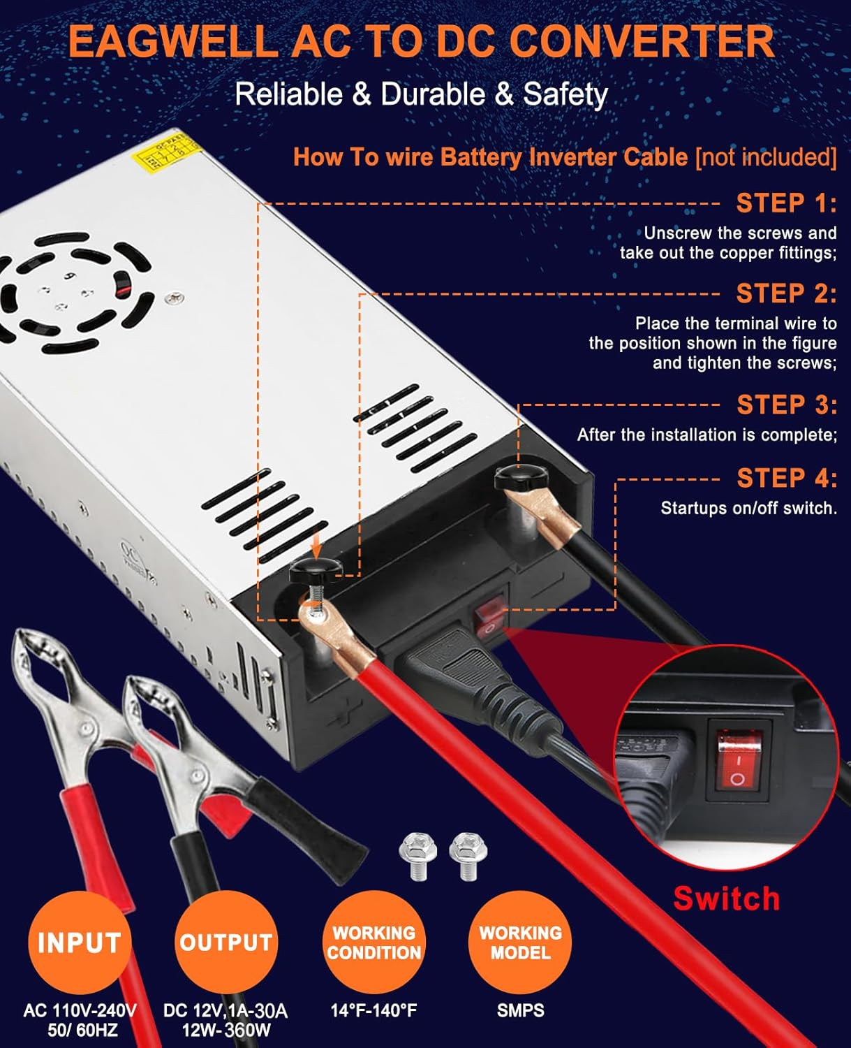 12V Power Supply: 240V AC to 12V DC Converter Power Supply 12V 360W 30A DC Switch Transformer for Rv,Pump,Led Strip, LCD Monitor image number 1
