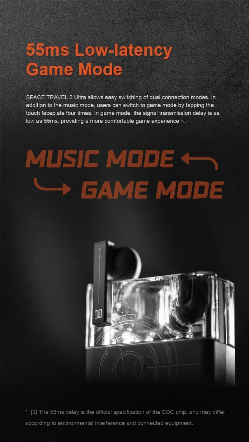 Moondrop Space Travel 2 Ultra TWS Bluetooth 6.0 LDAC 13Mm Wireless Earphones 55Ms Low Latency Game Mode image number 6