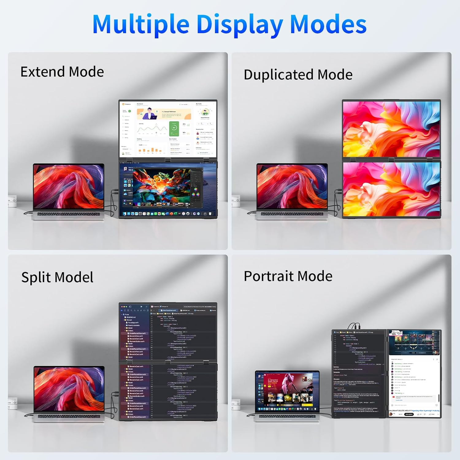 MAGICRAVEN Laptop Screen Extender, 18.5" Dual Monitors Stacked Folding Triple Monitor (Wins/Mac) 1080P 100Hz USB C Travel Extended Computer Display Triple Portable Monitor for Laptop PC Windows Mac image number 6