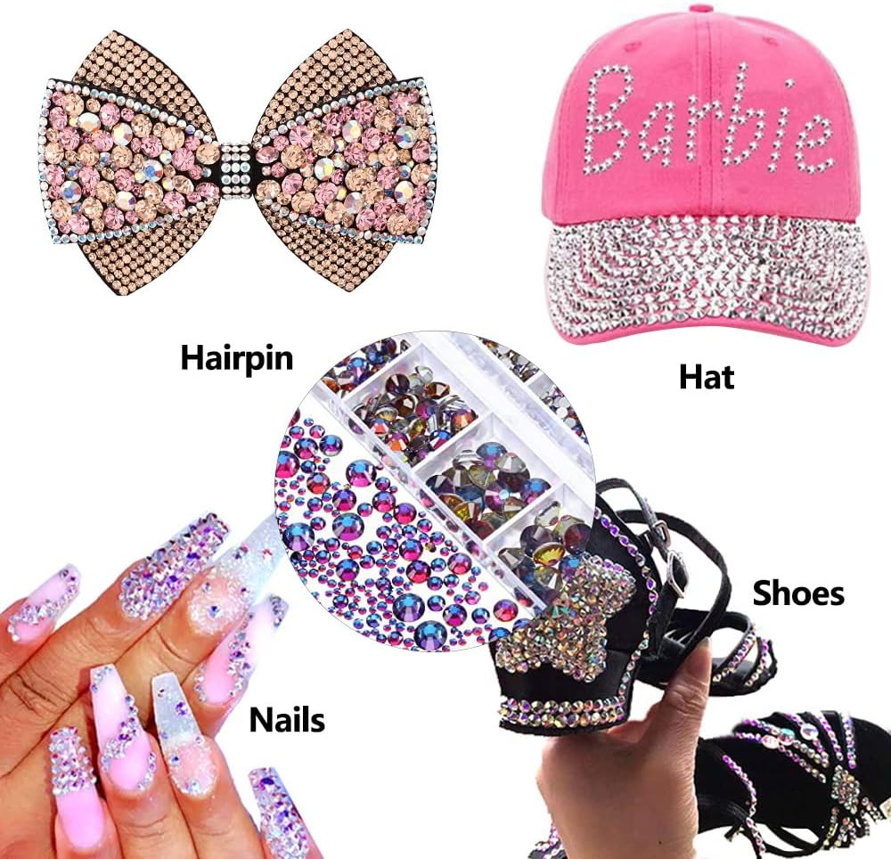 Pack of 2000 Flat Back Gems round Crystal Rhinestones 6 Sizes 1.5-6 Mm with Pick up Tweezers and Rhinestone Picking Pen for Craft Nail Clothing Shoes (Red)