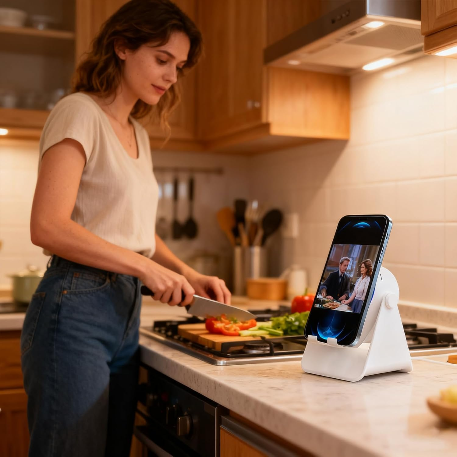 Desk Speakers,Wireless Induction Amplifier Phone Stand,360 Degree Rotate Outdoor Speaker with Colorful Light - for Men Women Teen Kitchen Bathroom - White image number 3