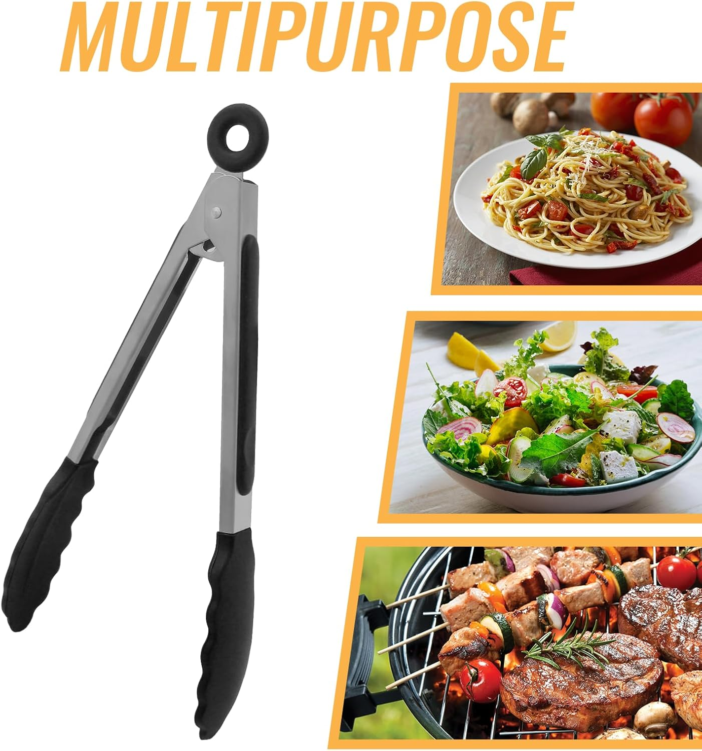 Hitefu 3PCS Kitchen Tongs, 7-Inch Heat Resistant Food Tongs for Cooking with Silicone Tips, Small Serving Tongs Non-Stick for Frying Grilling Salad(Black) - Multicolor image number 2