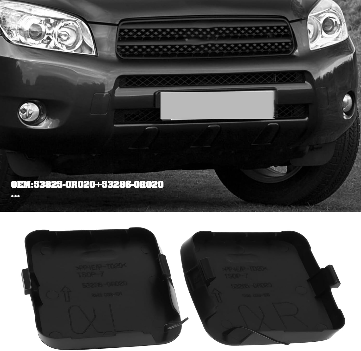 Ecsing 2Pcs Left Right Front Bumper Tow Hook Cover Replacement Part 53825-0R020+53286-0R020 Compatible with Toyota RAV4 2009-2012