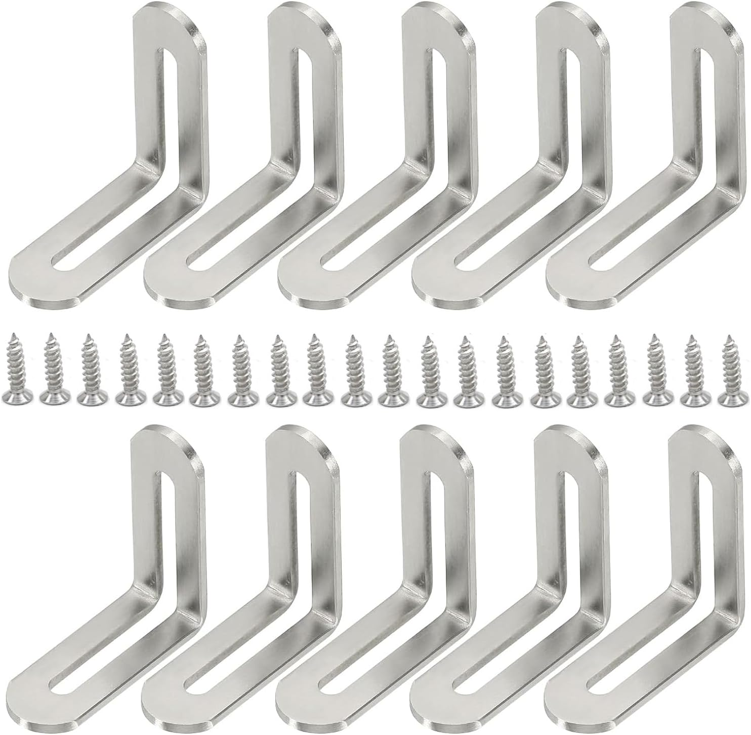 Yharnamite 10 Pcs Adjustable L-Shape Corner Brace with 20 Pcs Screwst, Shelf Bracket, Heavy Duty 90 Degree Corner Fastener Brace Support Stainless Steel Right Angle Fixer for Wood Furniture (Silver)