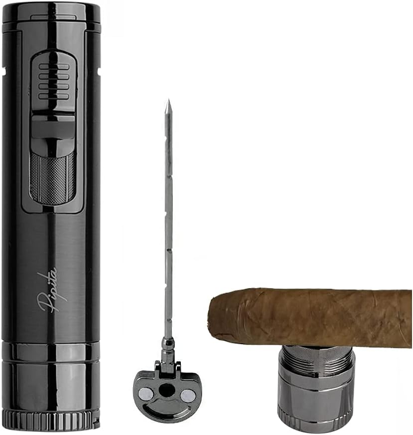 PIPITA Torch Lighter with Holder & Needle,Windproof Single Jet Torch Butane Gas Lighter Refillable Torch Lighters with Punch(Without Gas) image number 3