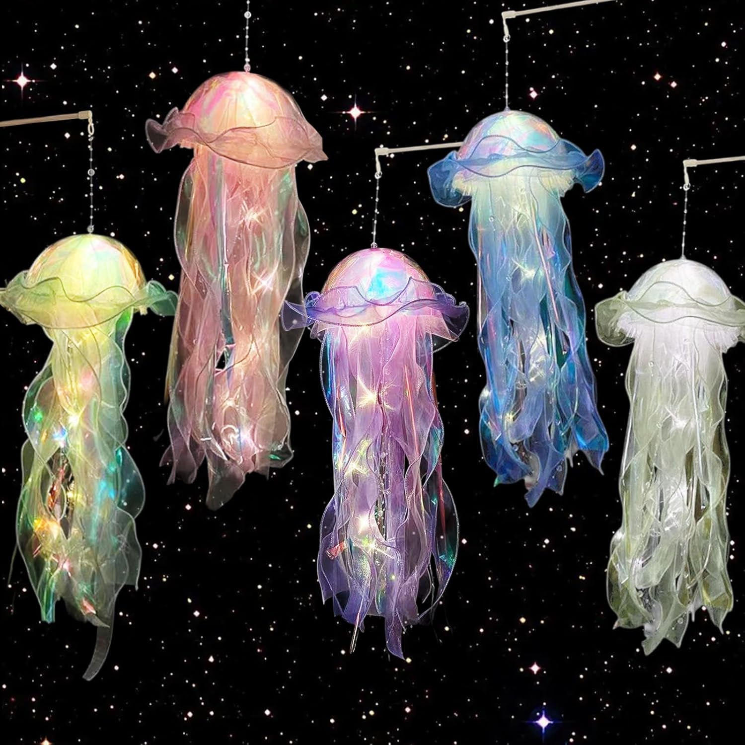 KEGOZ Jellyfish Light, 5Pcs Hanging Jelly Fish Lamp, Jellyfish Decor for Kids Bedrooms Living Room, Creative Glowing Jellyfish Night Light for Mermaid Theme & under the Sea Party Decorations(5 Colors) image number 6