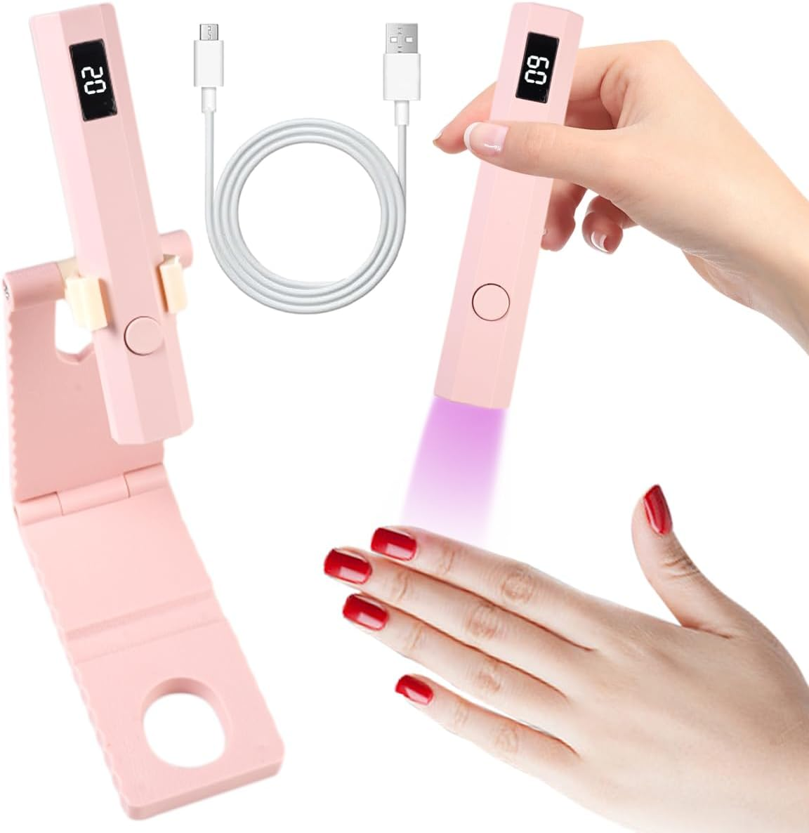 Whiznook UV Lamp for Gel Nails Mini, 20/60S Mini UV Lamp for Gel Nails, Travel UV Lamp for Nails, UV Nail Lamp, Rechargeable with Stand, for Gel Nail Polish, Nail Glue, Nail Tips image number 3