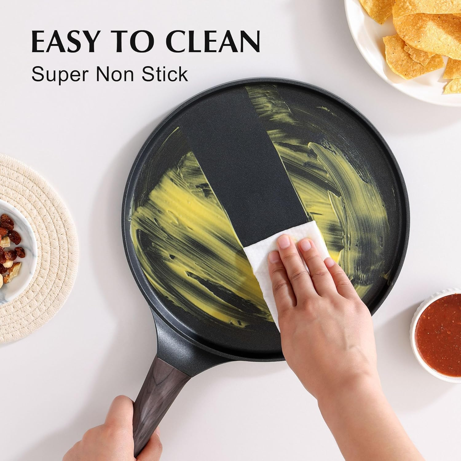 SENSARTE Black Crepe Pan 30 Cm Non-Stick Pan Omlette Pan Pancake Flat Pan with Swiss Granite Non-Stick Coating, Bakelite Handle, Induction Compatible, Pfoa-Free image number 2