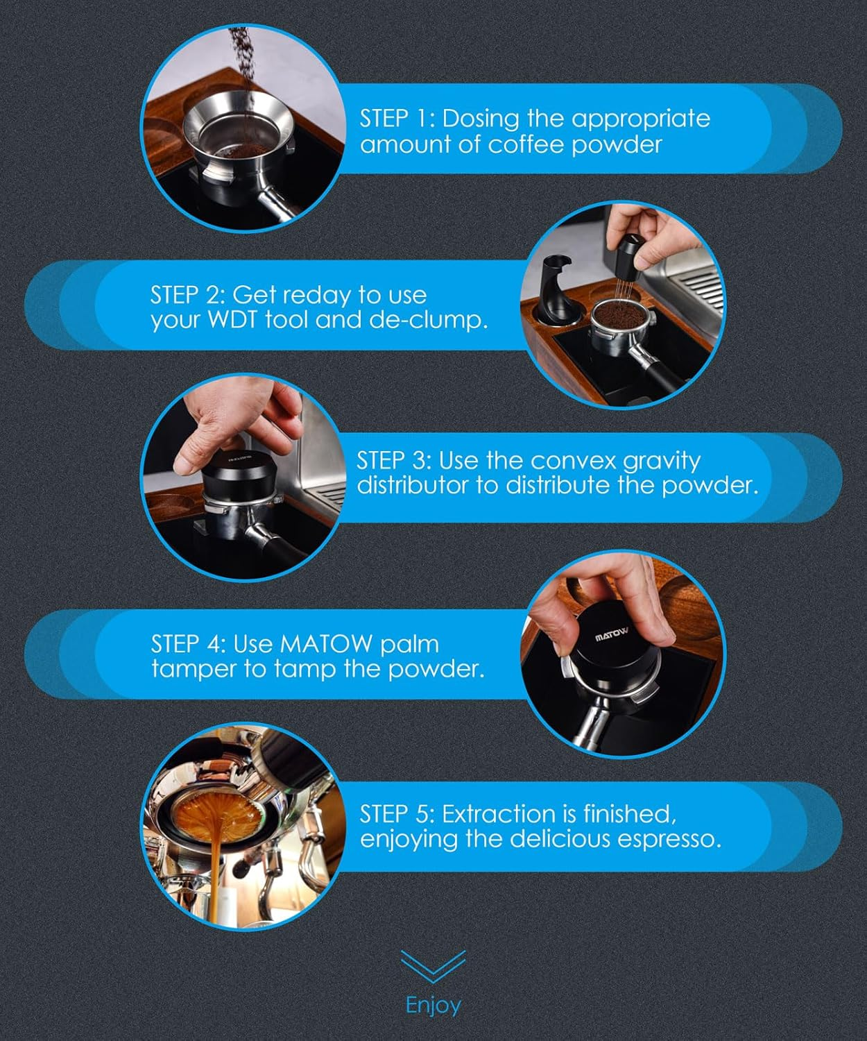 58.5Mm Coffee Gravity Distributor, MATOW Espresso Adaptive Distribution Tool and Leveler Compatible with 58Mm Portafilter, Auto Leveling Distributor with Unique Stainless Steel Two Sided Convex Base image number 1