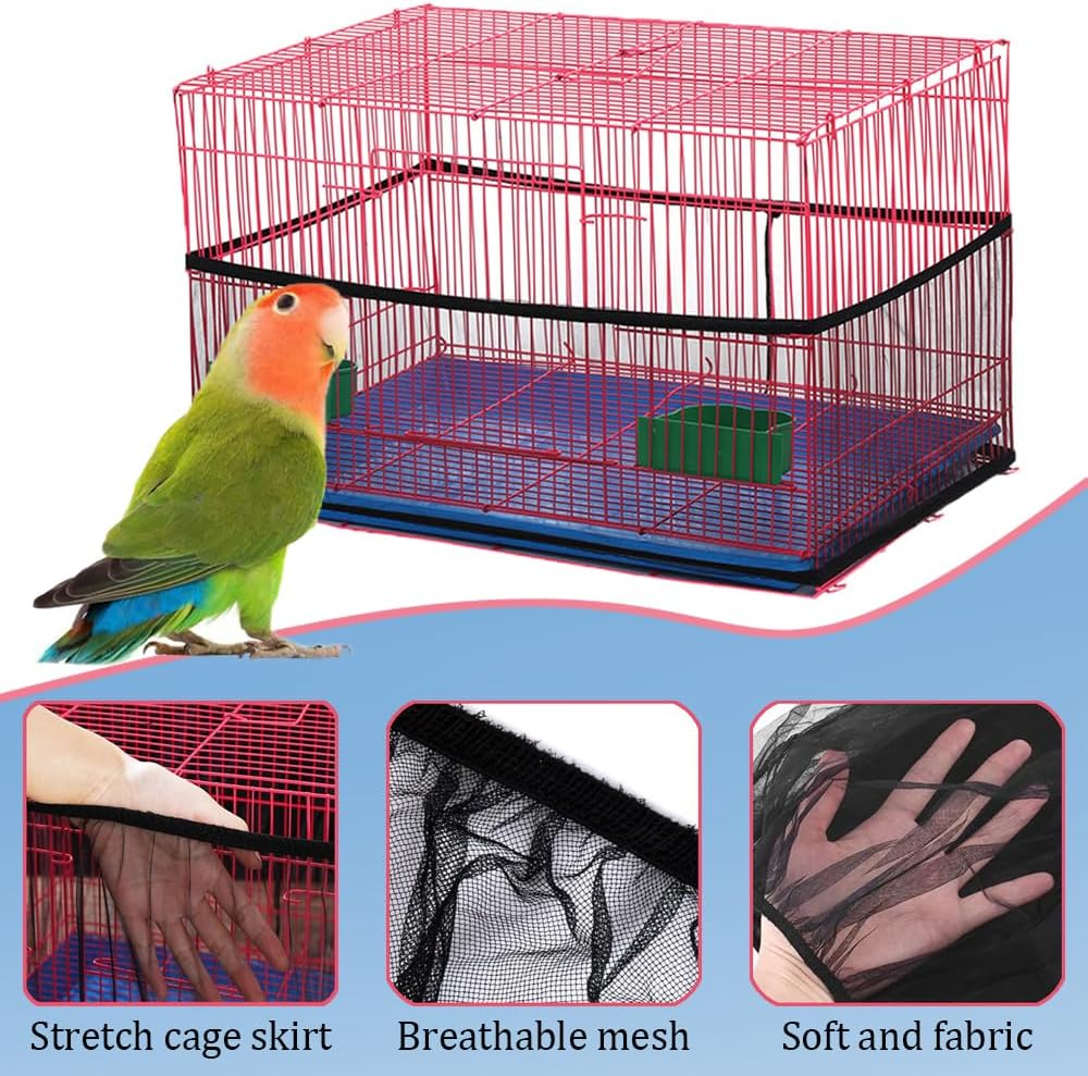 TRKETK 2 Pieces Bird Cage Net Cover, Stretchy Bird Cage Cover Bird Cage Seed Catcher Universal Bird Cage Cover Bird Cage Ventilate Dust-Proof Cover Bird Cage Cover Skirt (White + Black)