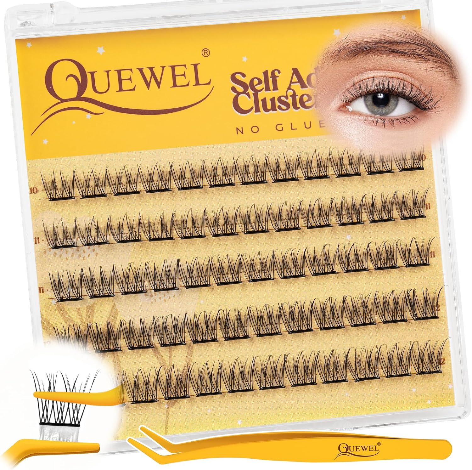 QUEWEL Self Adhesive Eyelashes, Press on Lashes Pre Glued Eyelash Clusters Self Stick Cluster Lashes No Glue No Remover Needed DIY Lash Extension Kit for Beginners (MJ01-DH)