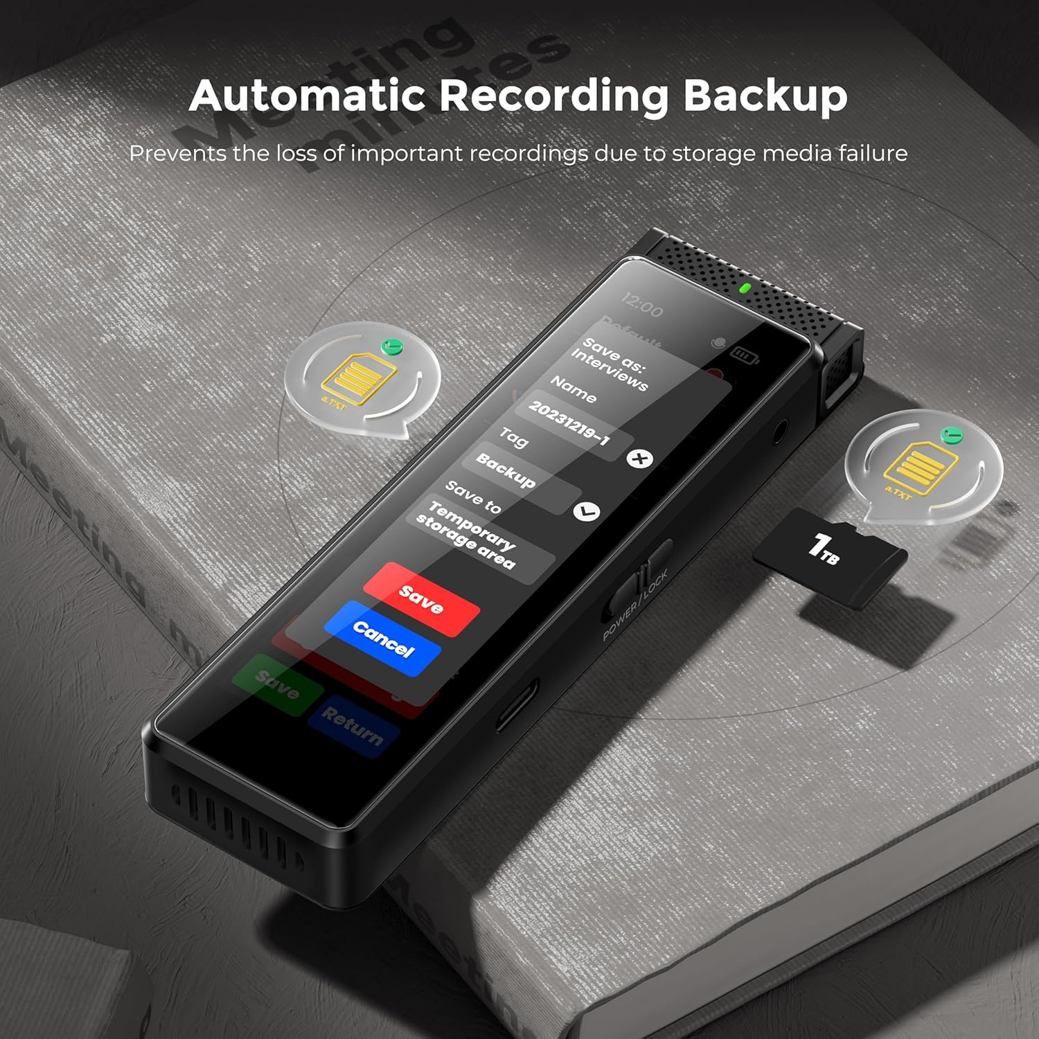 136GB Digital Voice Recorder with Playback, Innioasis R1 Full Touchscreen Voice Recorder with Bluetooth and Intelligent STT Transcription, Voice Activated Sound Audio Recorder Device with Mic (Black) image number 2