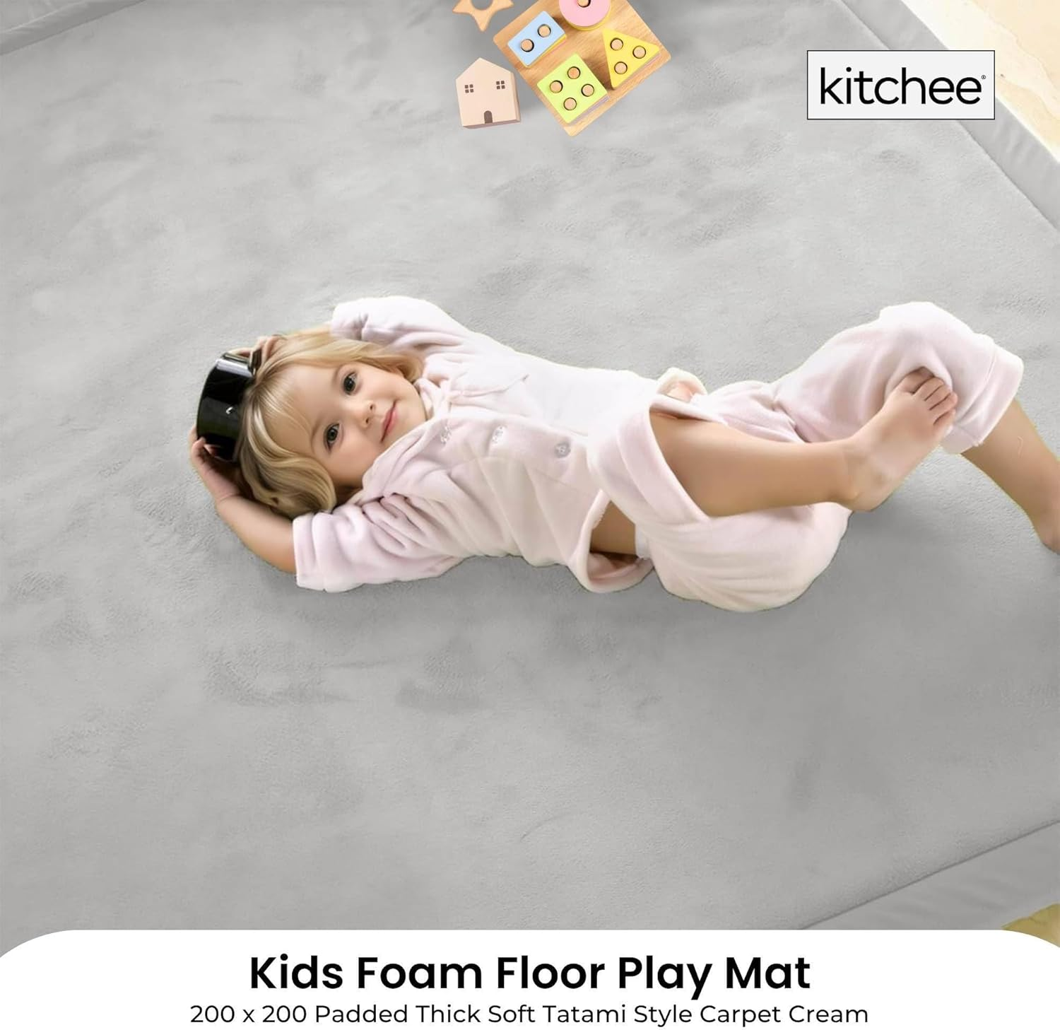 Kitchee Kids Foam Floor Play Mat 200X200Cm &ndash; Padded Thick Soft Tatami Style Grey