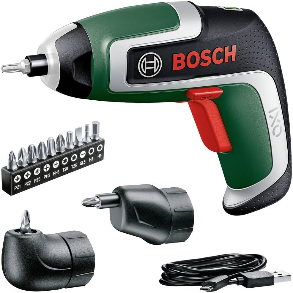 Bosch IXO Cordless Screwdriver 7Th Generation 3.6V 2.0Ah 5.5Nm Set Including Angle and Eccentric Attachment with Micro USB Cable Screws up to 190 Screws in Storage Box