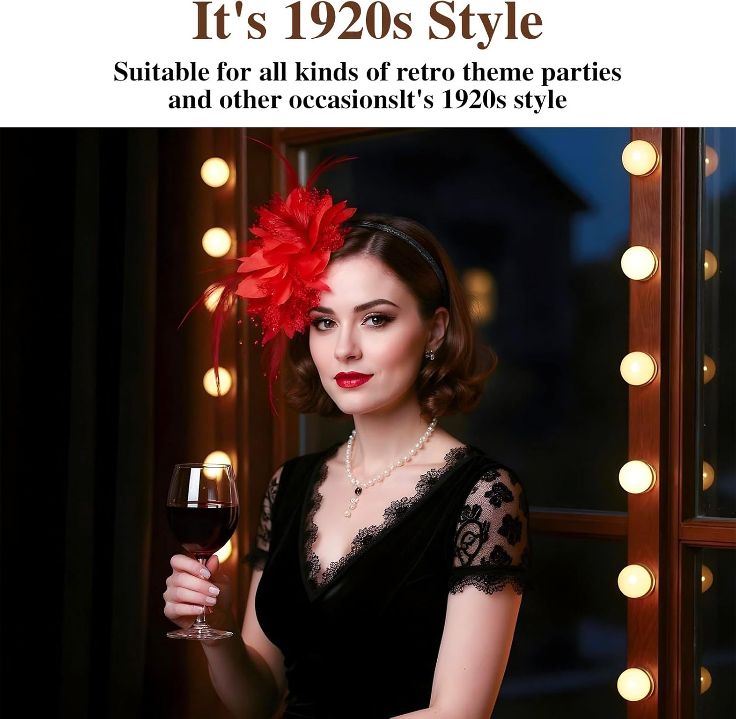 Gjinxi Feather Headband with Artificial Flowers for Women, 1920S Fascinator Headpiece, 20S Headband, Veil Hair Band for Wedding Cocktail Dresses Accessories Carnival image number 2