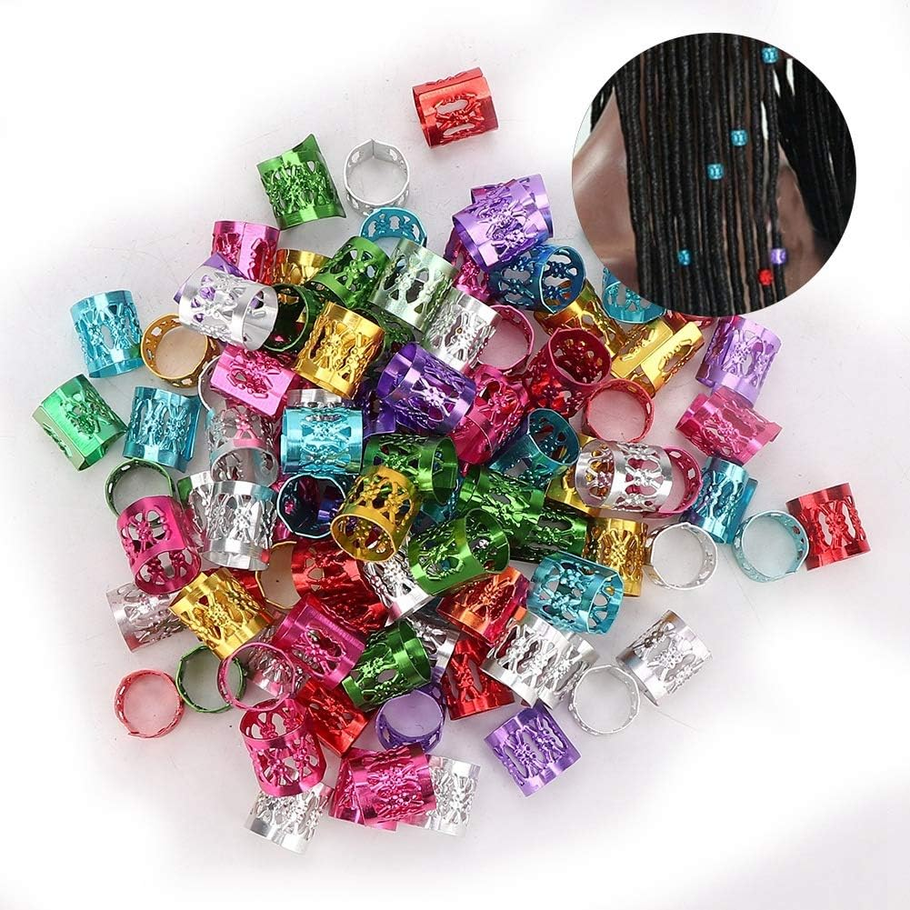 WAONIQ Pack of 100 Dreadlocks Hair Braid Beads, Hair Accessories Cuffs, Adjustable Dreadlock Hair Accessories for Women, Braids (Colourful) image number 5