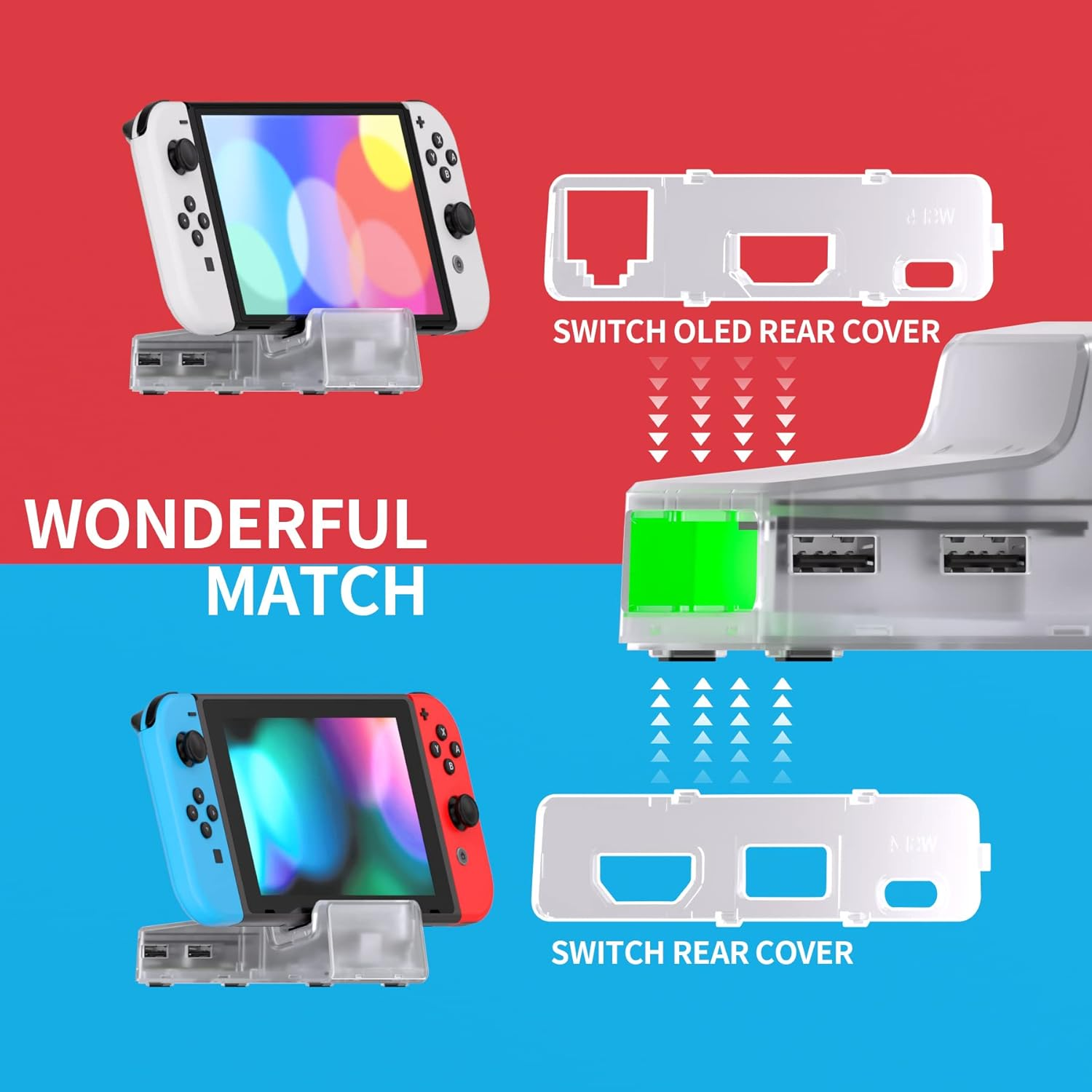 Extremerate Airydocky DIY Kit LED Version Replacement Shell Case for Nintendo Switch & Switch OLED Dock, Redesigned Control 7 Color 39 Effects RGB LED Kit for Nintendo Switch OLED Dock - Clear Atomic Purple image number 5