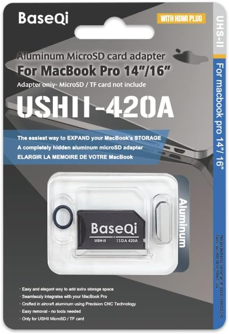 BASEQI UHS-II Aluminum Microsd Adapter for 2021 M1 Macbook Pro 14 & 16&rdquo; (Adapter with HDMI Dust Plug, Space Gray) image number 5