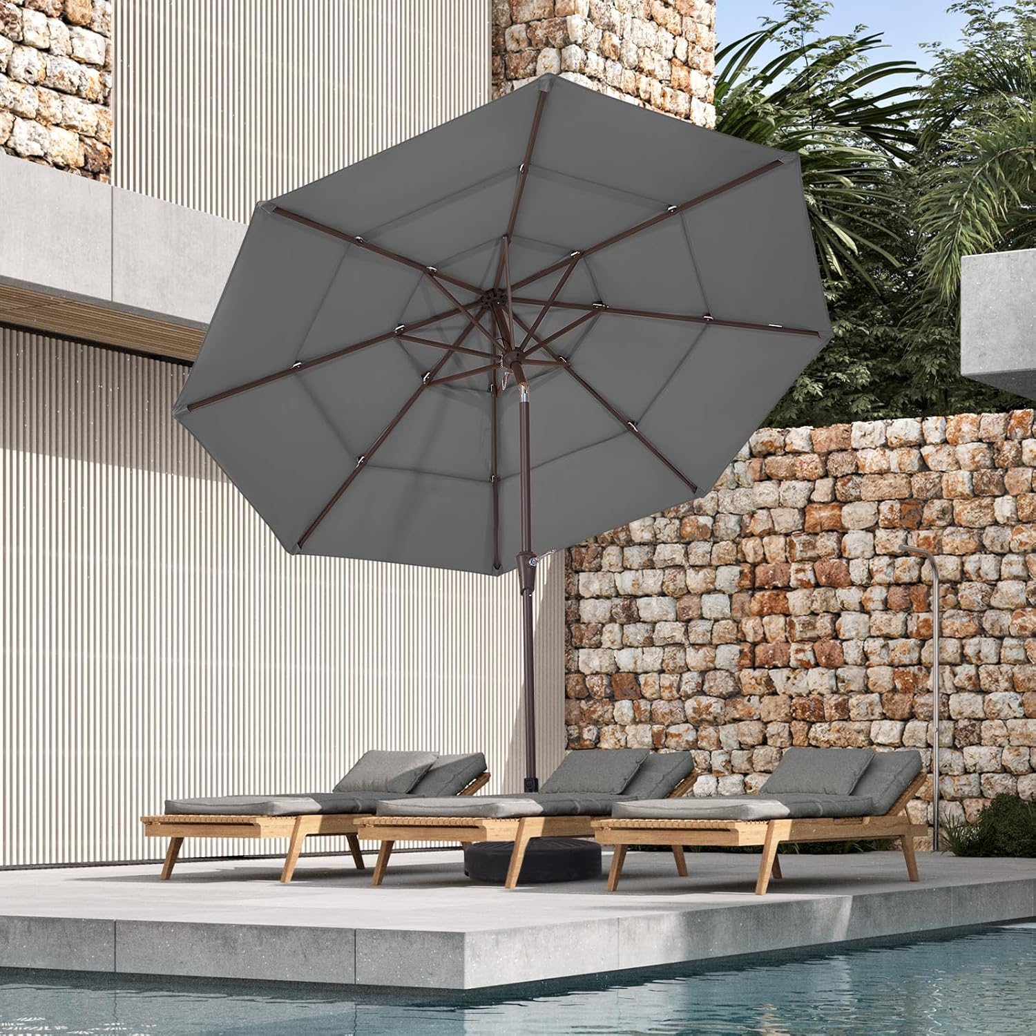 JEAREY 9FT 3 Tiers Patio Umbrella Outdoor Market Umbrella Table Umbrellas image number 2