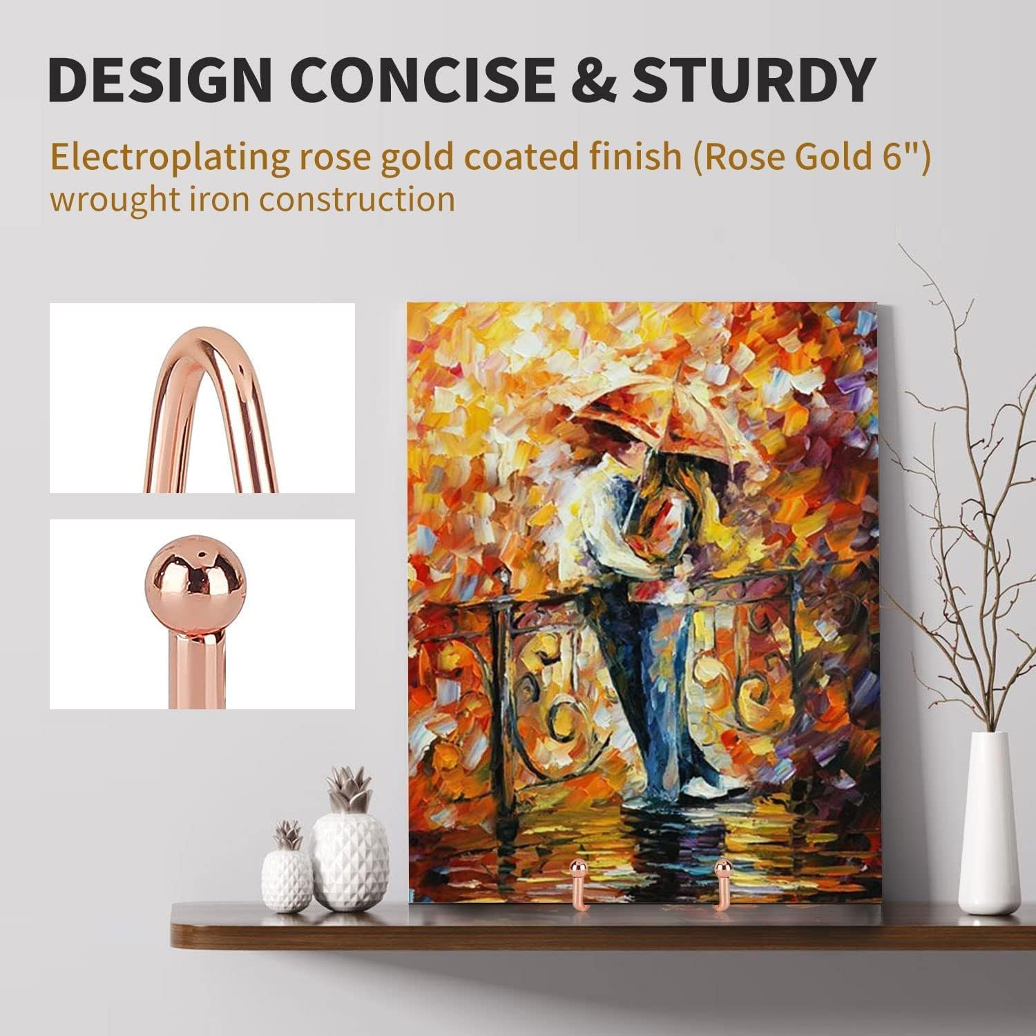 MEZOKUCEL3 Pack Metal Display Stand, Decorative Plate Stand Holder, Premium Frame Holder Stand for Picture Book Photo Easel Tablets and Artistic Work (6 Inch, Rose Gold) image number 4