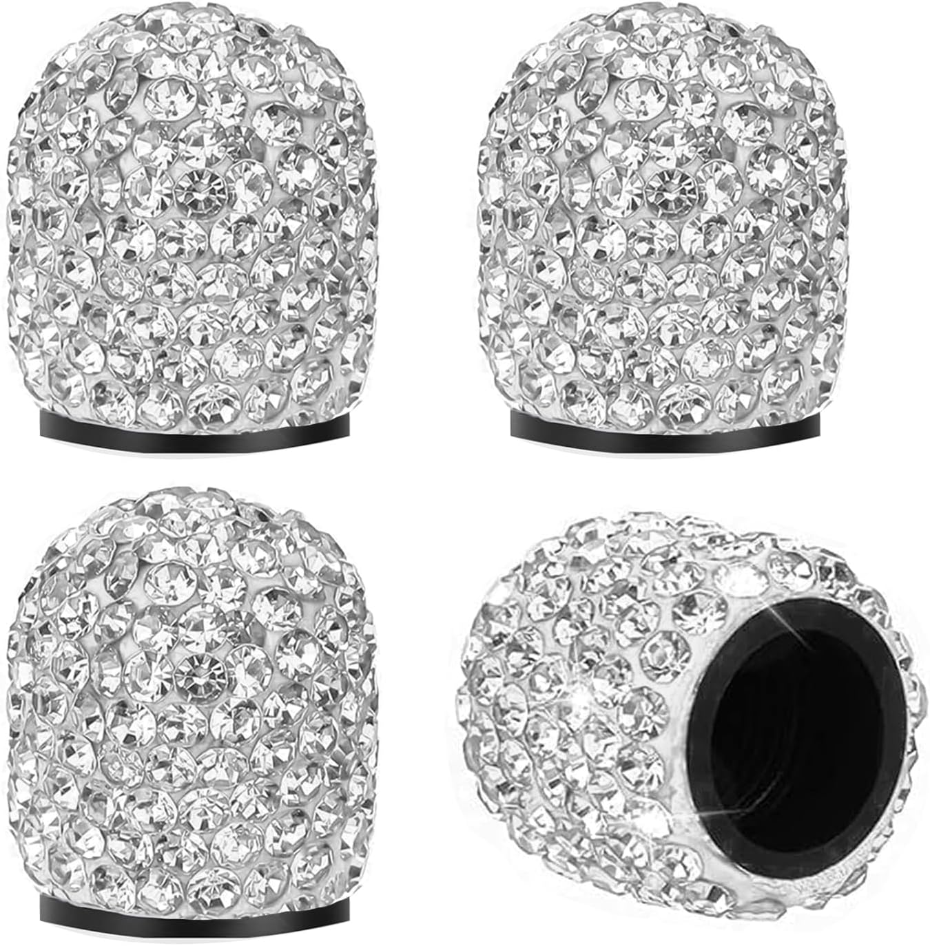 Bling Tire Valve Stem Caps 4 Pack Crystal Tire Caps Shinny Rhinestone for Women, Wheel Tire Valve, Car Accessories Universal for Cars, Trucks, SUV and Motorcycles-White image number 2