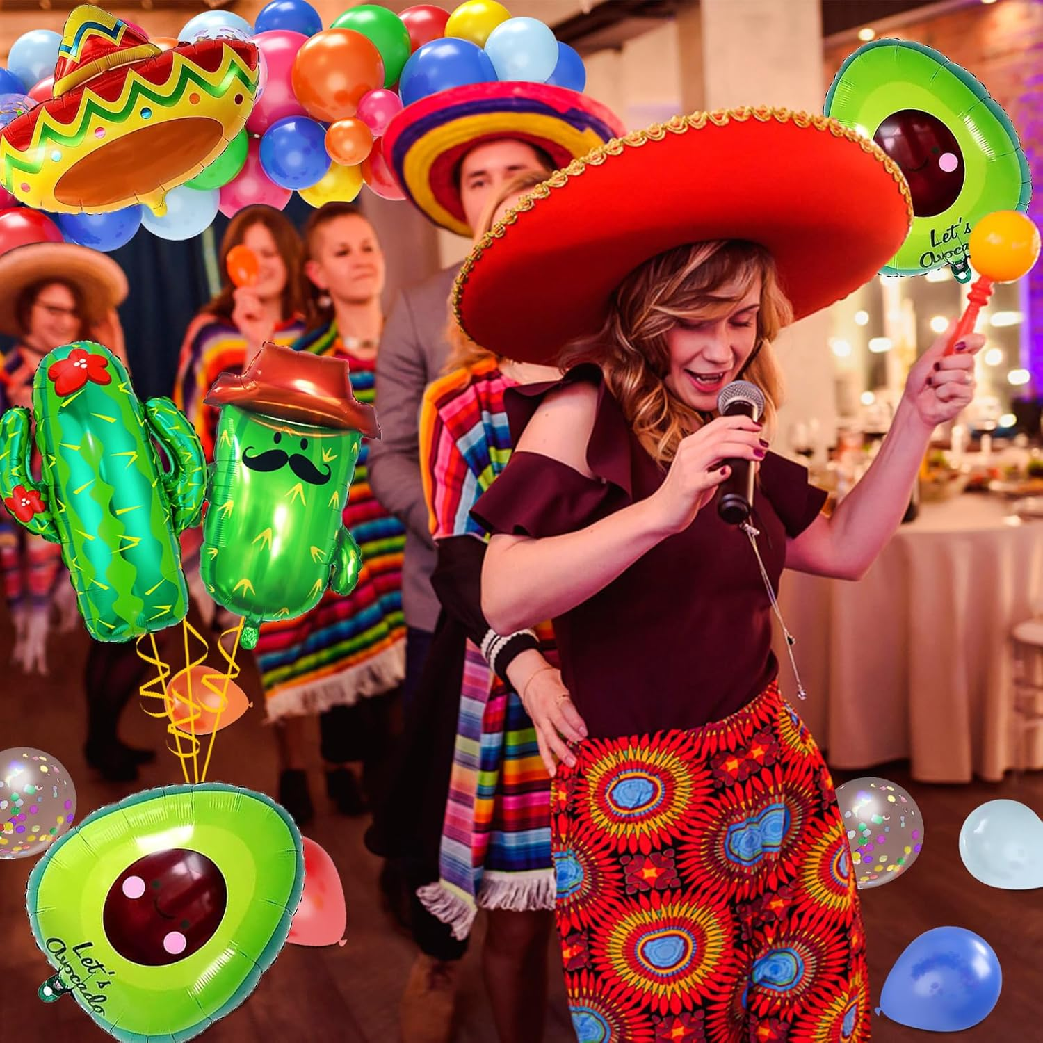 Big Taco Party Decorations Set, 24Pcs Fiesta Decorations with Mexican Balloons, Cactus, Avocado, Sombrero, Donkey Balloons for Cinco De Mayo - Taco Bout a Party