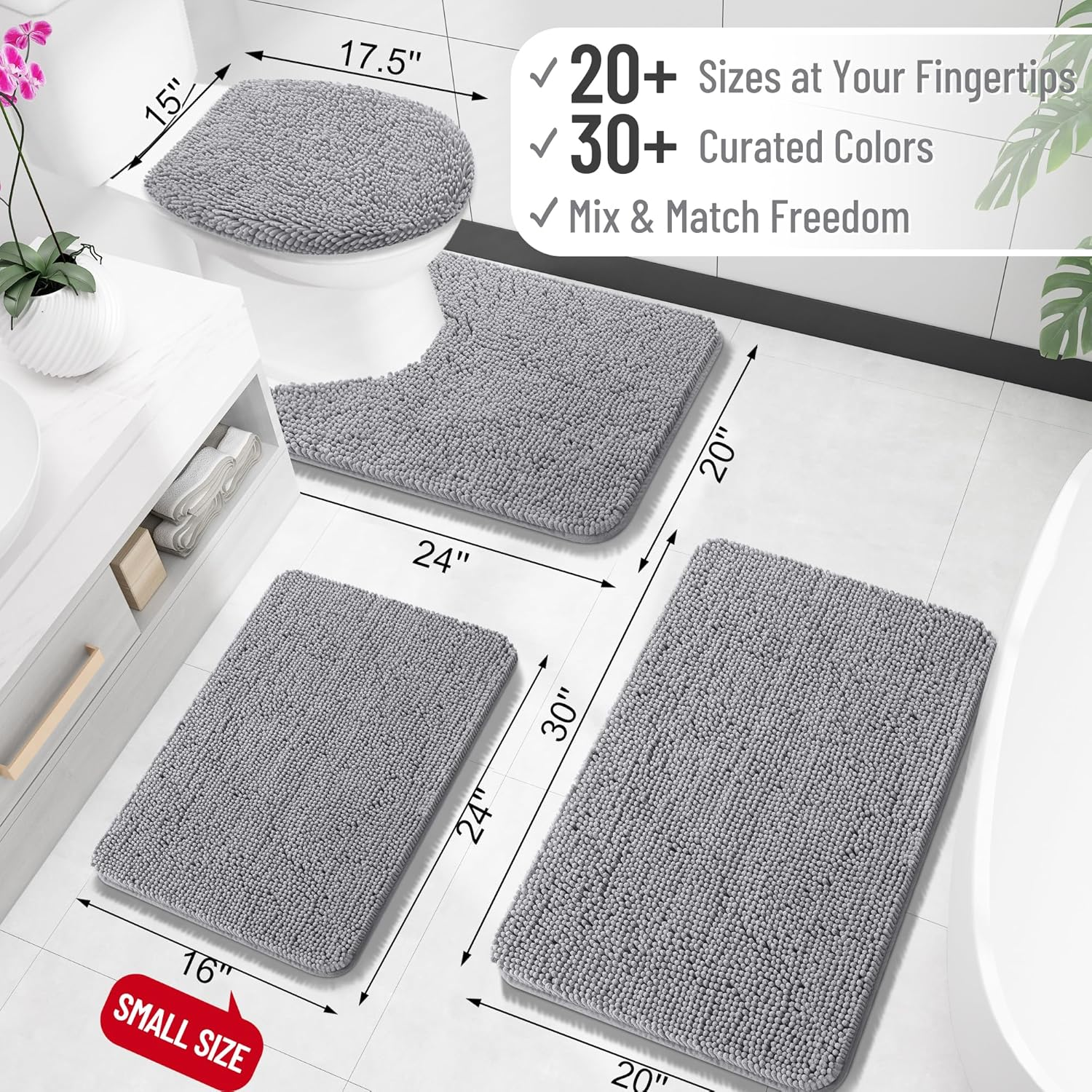 OLANLY Bathroom Rugs 30X20, Extra Soft Absorbent Chenille Bath Rugs, Rubber Backing Quick Dry, Machine Washable Bath Mats for Bathroom Floor, Tub and Shower, Home Decor Accessories, Grey image number 2