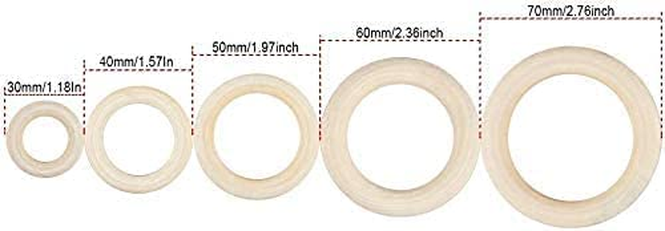 ALINK 50 Pcs Unfinished Natural Wooden Rings Wood Rings for Craft, Ring Pendant, DIY Connectors, Jewelry Making, 5 Size (3Cm, 4Cm,5Cm, 6Cm, 7Cm) image number 2