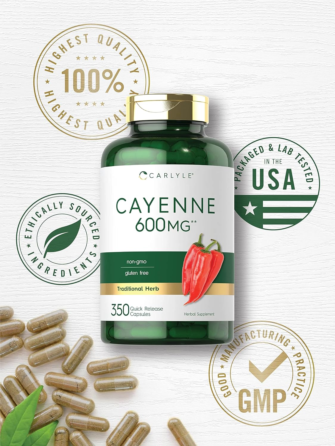 Cayenne Pepper Capsules 600Mg | 350 Pills | Non-Gmo, Gluten Free Supplement | by Carlyle image number 5