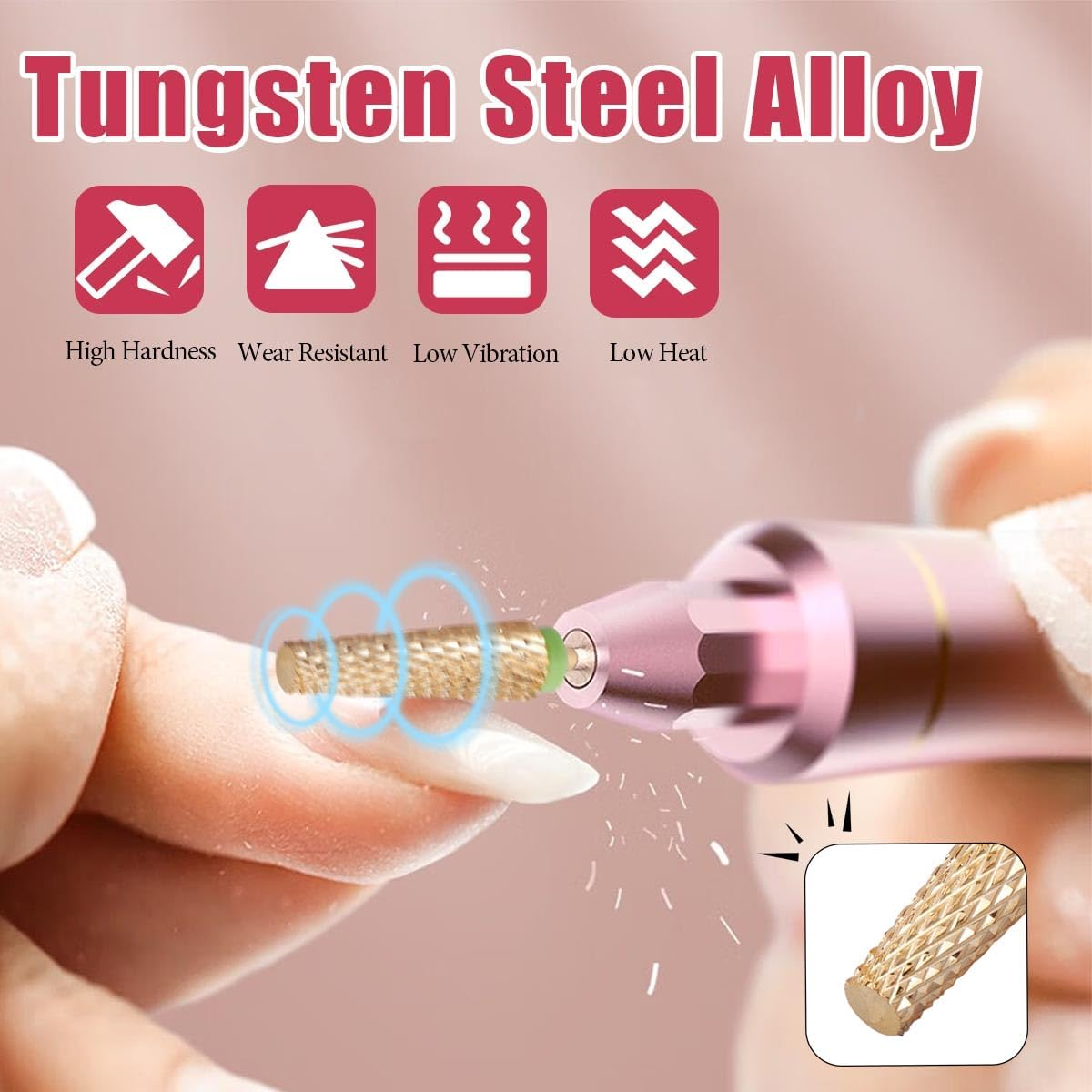 Evponk 4 Pcs Long Nail Drill Bits Set, Professional 3/32" Tungsten Steel Alloy Nail File Bits (M, C, F, XF) for Manicure, Pedicure, Salon & Home Use image number 2