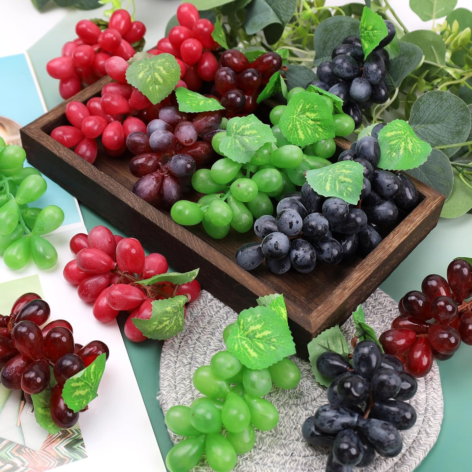 Folmywy 16 Pack Artificial Fake Grapes Simulation Faux Grape Bunches Black Purple Red Green Realistic Rubber Fruits Decoration for Wedding Party Home Fruit Wine Garland Decor - 8 Pcs image number 3