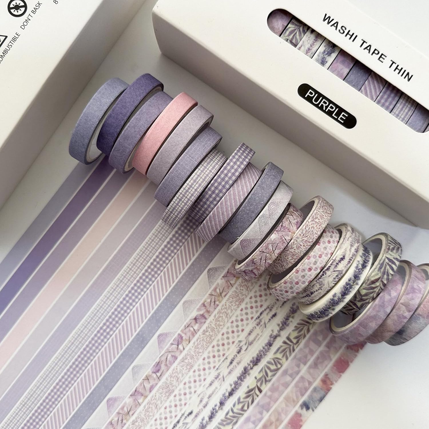 YUBX Vintage Washi Tape Set 20 Rolls Skinny Retro Decorative Antique Patterns Masking Tapes for Arts, DIY Crafts, Journals, Planners, Scrapbook, Wrapping (Purple) - Kawaii image number 6