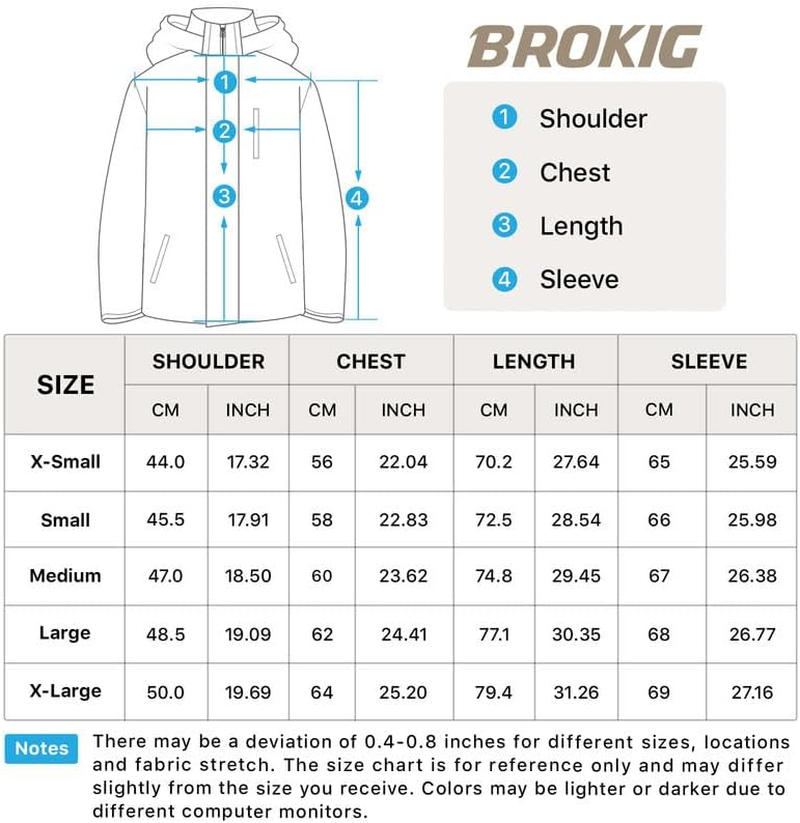 BROKIG Mens 3PT Hiking Softshell Jacket,Windbreak Waterproof Casual Functional Traveling Walking Coat Outdoor Jacket with Hood Zipped Pockets image number 7