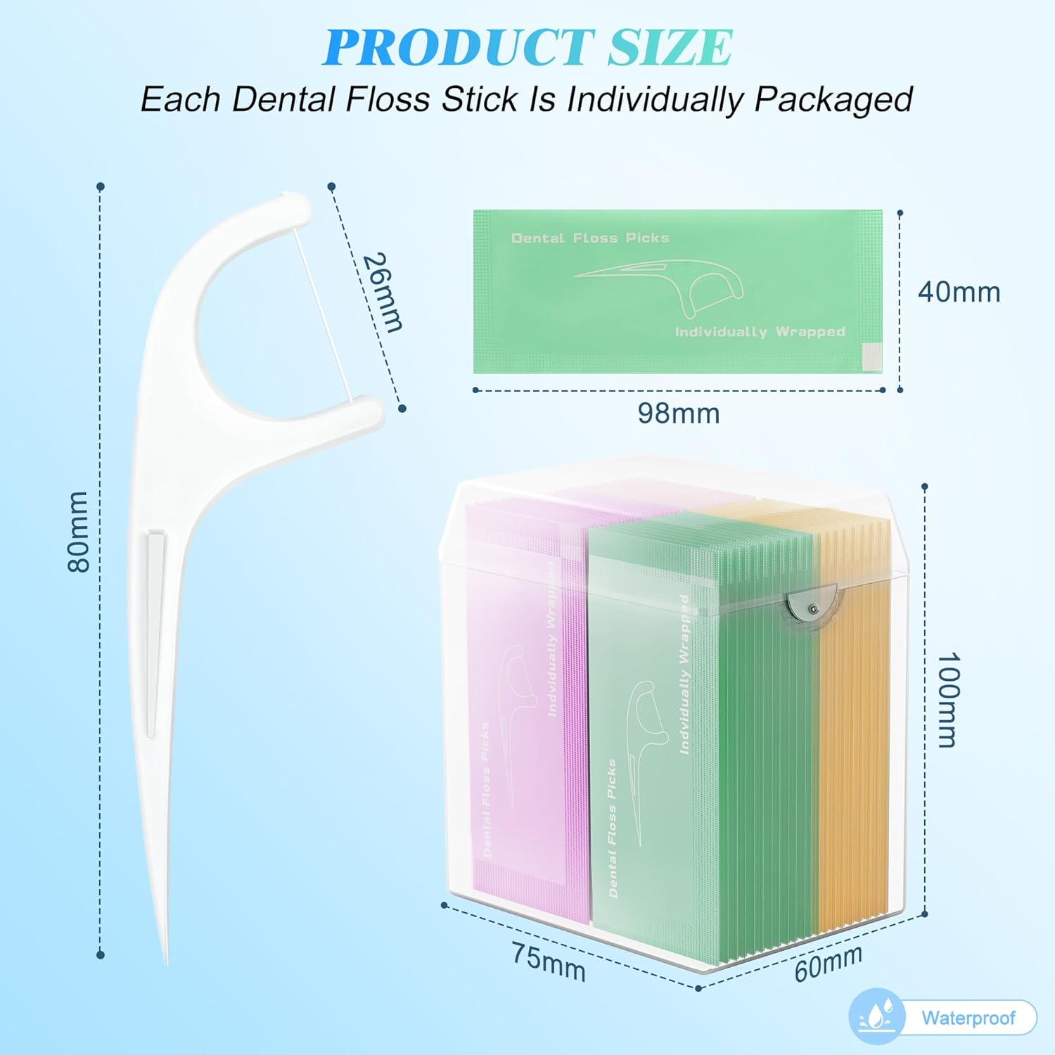 Individually Wrapped Floss Picks, Multi-Color Oral Care Flossers for Adults with Handy Case, Mini Disposable Dental Floss Singles Bag for Travel, Hotel, Restaurant, Office, Car, Wedding - 2Case image number 5