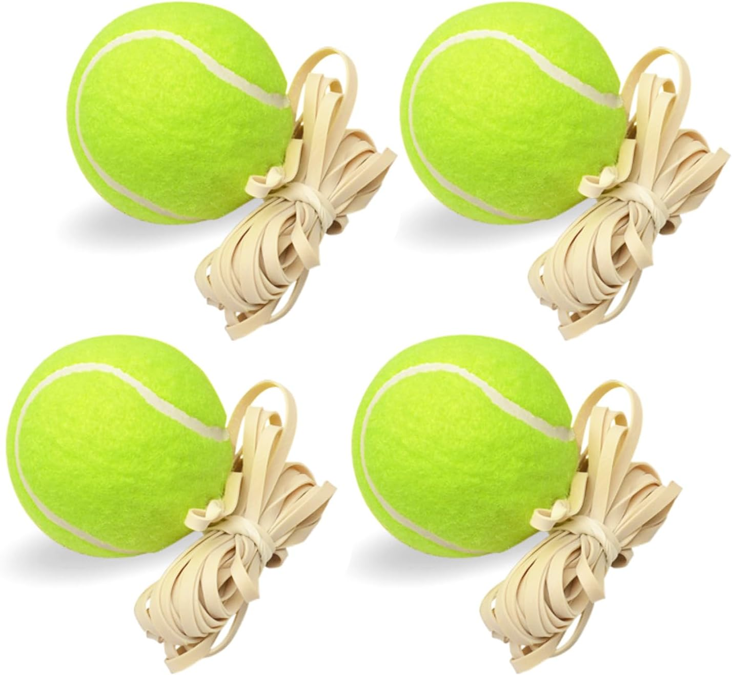 4 X Tennis Trainer Balls with Elastic Band Rebound, Single Solo One Person Practice Training Tool