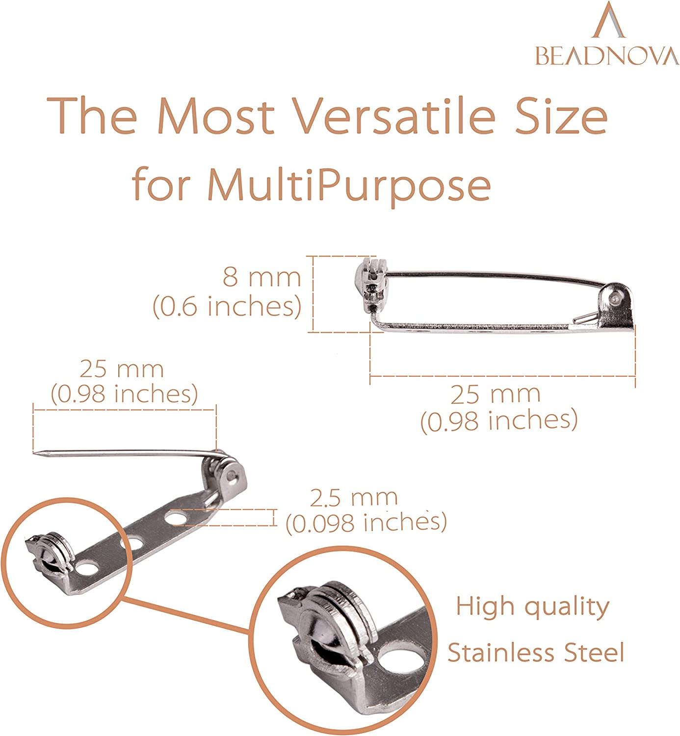 BEADNOVA Brooch Pin Backs Bar Pin Back Clasp Silver Tone Brooch Pinbacks with Safety Locking for Craft Name Badge (100Pcs) image number 3