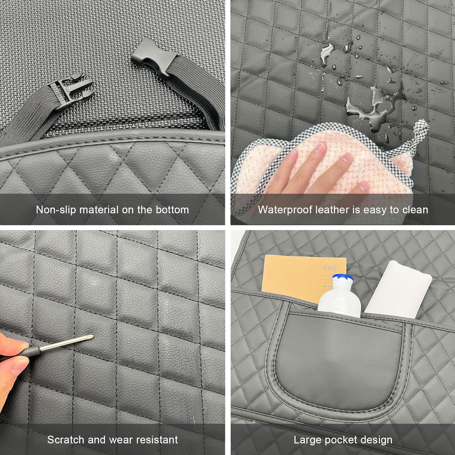 Car Seat Protector Kick Mat for Child Seats,2 Pack Universal Car Seat Back Leather Cover, Non-Slip Seatback Cover with Organizer, Wear Resistant Protects Upholstery from Stains & Damage (Black) image number 2